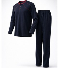 Resim Mutlu City Erkek İnterlok Rahat Kalıp Sıfır Yaka Yüksek Kalite Pamuk Pijama Takımı 16670 Lacivert - Bordo 