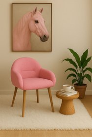 Resim stillola Tokyo Ahşap Ayaklı Retro Minimal Berjer Puf Makyaj Masası Sandalyesi Çok Amaçlı Çay Seti 