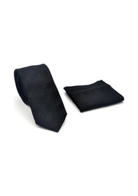 Resim Gaffy Şal Desenli Siyah Dokuma Kumaş Mendilli Slim Fit Kravat // Sdk-2509-1 Siyah 