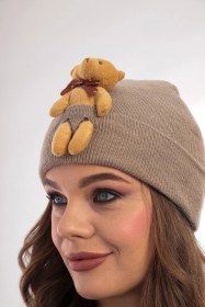 Resim Unisex Ayılı Spor Şık Tasarım Hediyelik Bebe Mavisi Bere Kahverengi 