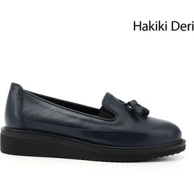 Resim GÖNDERİ(R) Kadın Lacivert Antik Dolgu Taban Püsküllü Hakiki Deri Ayakkabı 