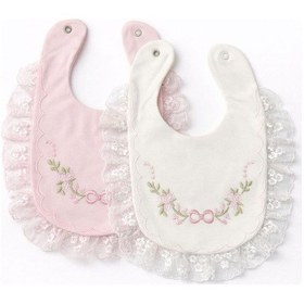 Resim Dantelli Çiçek Nakışlı Bebek Önlüğü 2'li Set Pembe Ekru 
