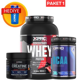 Resim Xpro Nutrition Fitness Paketi 1 - Whey Protein(Çilek)-Creatine-Bcaa(Karpuz) 