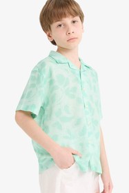 Resim DeFacto Oversize Geniş Kalıp Polo Yaka Desenli Viskon Kısa Kollu Gömlek Erkek Çocuk F5672A825HS 