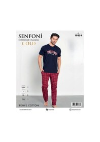 Resim Senfoni Erkek Modal Bisiklet Yaka Kısa Kol Pijama Takımı 10354 - 1 Adet Lacivert 