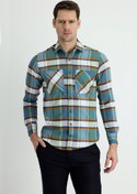 Resim Koyu Yeşil Uzun Kol Slim Fit Dar Kesim Ekose Oduncu Pamuklu Gömlek Kigili