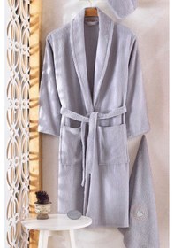 Resim Unisex Gri Güvenal Pamuxu 8 Parça Aile Bornoz Seti 1 Gri 