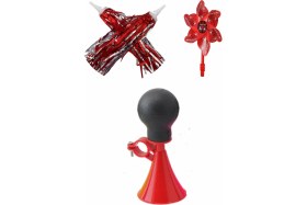 Resim Umt Bisiklet Aksesuar Seti - Kırmızı - Havalı Korna, Püskül Elcik ve Aynalı Rüzgar Gülü 