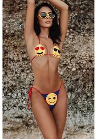 Resim Emoji Nakış Örgü Bikini - Renkli Renkli 
