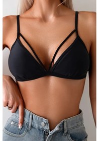 Resim Angelsin Metal Kopçalı Şık Bikini Üstü Çıkartılabilir Kaplı Siyah 