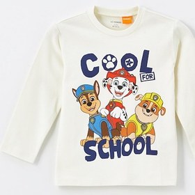 Resim Lc Waikiki Lcw Bisiklet Yaka Uzun Kollu Paw Patrol Baskılı Erkek Bebek Tişört - Bej 