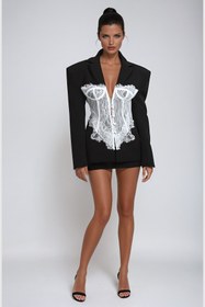 Resim Adsila Deconstruct Siyah Dantel Yaka Blazer - S 
