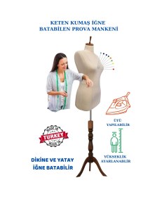 Resim Keten Kumaş Süngerli Iğne Batabilen Prova Mankeni Terzi Mankeni Ket-01 0022 
