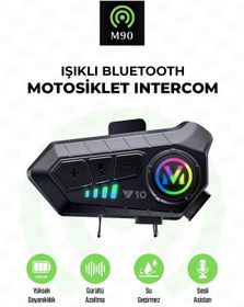 Resim M90 Y10s 5.3 Motosiklet Kask Kulaklık Intercom Işıklı Motorsiklet Interkom Güçlendirilmiş Bataryalı 