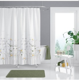 Resim Papatya Desenli Banyo Perdesi, Çift Kanat 120x200 CM Duş Perdesi Beyaz 