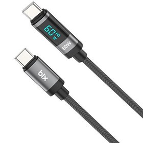 Resim Bix Type-C to Type-C 60W Örgülü LED Dijital Ekranlı Şarj ve Data Kablosu 1 Metre 