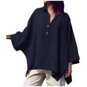Resim Kadın Bahar Üstleri Yarasa Kollar Büyük Beden Yaka Düzensiz Etek Yumuşak Düğme Yarasa Kollar Günlük Kadın Giyim M-3xl Lacivert 