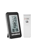 Resim Springsun Siyah Cj-3315rfth Kablosuz Lcd Dijital İç/dis Ticari Sicaklık Ve Nem Ölçer, Alarmlı, Çift Sicaklık Gösterimi, Masaüstü/duvar Tipi Pil Yok 