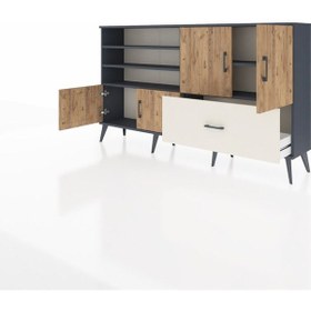 Resim Arges Konsol 5 Raflı Tek Çekmeceli 4 Kapaklı 176x30x99 Antrasit-ç Antrasit-çam/aytaşı 
