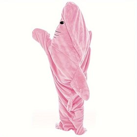 Resim 1 adet SOWOIOM Rahat Pembe Köpek Balığı Giyilebilir Battaniye - Yumuşak Flanel Kapüşonlu, Makine Yıkanabilir, Fantazi Balık Teması, 200-250gsm Örgü Kumaş, Ev, Seyahat, Kamp, Festivaller için Çok Yönlü - Köpek Tutkunları İçin İdeal Hediye 