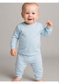 Resim Çocuk Pamuklu Çiçek Desenli Pijama Takımı-16051 Mavi 