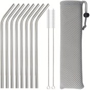 Resim 2/3/4/6/8/11 adet Gümüş Paslanmaz Çelik Pipet Seti İçecek Kahve Süt Çay Pipeti Bar Pipetleri Kavisli Tüp Pipetler 