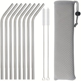 Resim 2/3/4/6/8/11 adet Gümüş Paslanmaz Çelik Pipet Seti İçecek Kahve Süt Çay Pipeti Bar Pipetleri Kavisli Tüp Pipetler 