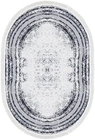 Resim Kaymaz Taban Djt Banyo Halı Yıldız Deri Saçaklı Oval Modern M5132 M5132D1-3, Lacivert, 50 x 80 