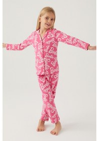 Resim Barbie Kız Çocuk Pembe Gömlek Pijama Takımı 5274-42567 Açık Fuşya 