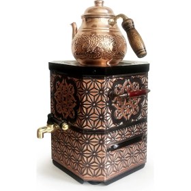 Resim Emsalsan Bakır Jel Yakıtlı Nostaljik Semaver Çay Kazanı 3l Eskitme Vernikli 