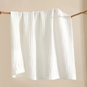 Resim Yumuşak 6 Katmanlı Pamuk Muslin Çocuk Battaniyesi - Sadece Elde Yıkama, Beyaz, 0-3 Yaş İçin Mükemmel, Çocuklar İçin Rahat & Nefes Alabilir 