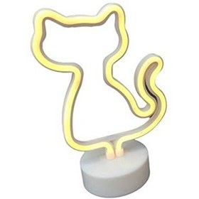 Resim Evimdeyokyok Neon Işıklı Kedi Lamba Pil - Usb Pembe Işık 