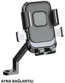 Resim Motosiklet Telefon Tutucu Ayna Bağlantılı Otomatik Kilitlemeli 