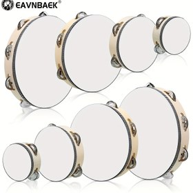 Resim 1 adet EAVNBAEK El Tamburini - Tek Sıralı Jingle Metal Perküsyon Davulu, Dayanıklı Polyester Deri Kayış, Çizilmez Yüzey, Doğal Ahşap Çerçeve - Kilise, KTV, Parti, Hediyeler için Müzik Enstrümanı 
