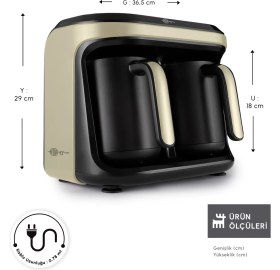 Resim Aromalı Türk Kahve Makinesi, 10 Fincan Kapasiteli, Krem Renkli, Ikili Set 
