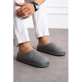 Resim Maxey Nakışlı Kadife Fitilli Desen Rahat Yumuşak Tabanlı Içi Kürklü Erkek Ev Terlik 