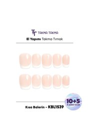 Resim 15'li Ten Rengi Kısa Balerin Kblk1539fk Tekrar Kullanılabilir El Yapımı Protez Takma Tırnak L 