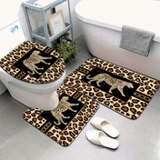 Resim 3 Parça Moda Basit Kahverengi Leopar Desenli Banyo Paspas Seti ve Tuvalet Kapağı U Şeklinde Ayak Ped 