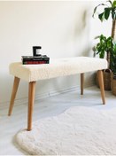 Resim WEBPANYA Ahşap Ayaklı Handmade Geniş Oturum Alanlı Krem Tedy Kumaş Pofidik Puf Bench Koltuk 