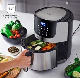Resim Homend Airfryday 2502H 8 Farklı Program Dokunmatik Ekran 5 L Yağsız Fritöz 