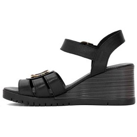 Resim Mammamia D25ys-2775 Kadın Hakiki Deri Dolgu Topuk Sandalet Siyah Siyah 