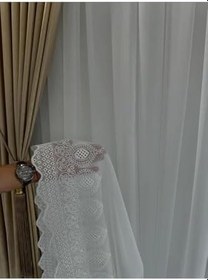 Resim Tül Düz Altı Desenli Keten Sık Dokuma Boru Pile 1 3 Pile,Kırık Beyaz 340 X 220 