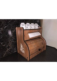 Resim Ekmeklik New Bread Box,havlu Peçetelik Saklama Gözlü, Baharatlık Rafı, Dekoratif Demonte Ceviz 