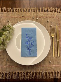 Resim Mavi Yaldızlı Mavi Gelincik Çiçeği Baskılı Garson Katlama Peçete 16 Adet 