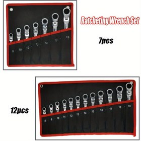 Resim 7/12 Parça Cırcırlı Anahtar Seti, Çok Fonksiyonlu Kombinasyon Uçlu Anahtar Kiti Metrik 8-19mm Krom Vanadyum Çelik Esnek Başlı Cırcırlı Anahtarlar Taşıma Çantası ile 