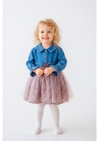 Resim Babymod Denim Leopar Desenli Şık Özel Gün Kız Bebek Elbise Pembe 