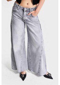 Resim Itsbasic Kadın Gri Renk 4s5-12 Palazzo Fit İç Boy 83cm %100 Koton Orta Bel Denim Jean 