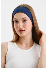 Resim Kadın %100 Pamuklu Penye, Kaymaz, Terletmez, Ultra Hafif, Spor Saç Bandı Bandana - Tek Ebat / Açık Lacivert Açık Lacivert 