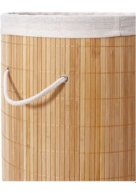 Resim Yuvarlak Bambu Kirli Sepeti Doğal Bambu Malzeme, 50x35cm, Pratik Çamaşır Sepeti, Yıkanabilir Kumaş Beyaz 