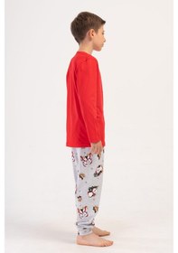 Resim Yake Store Erkek Cocuk P.suprem O Yaka Uzun Kol Etegı Oval Mansetlı Pıjama Takım 9-10/15-16 - Blood Red Kımızı 